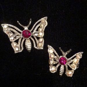 Mother Daughter Gold Butterfly Garnet Pin Set